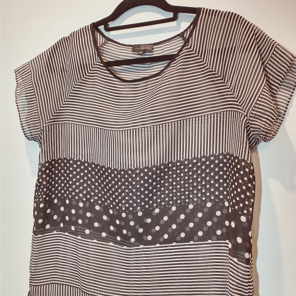 NWOT The Limited Sheer Black & White Blouse with Geometric Print Size L